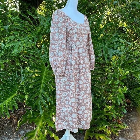 FAHERTY Freya Clay Jai Floral Blouson Sleeve 100% Cotton Flowy Midi Dress Sz S - Picture 11 of 12